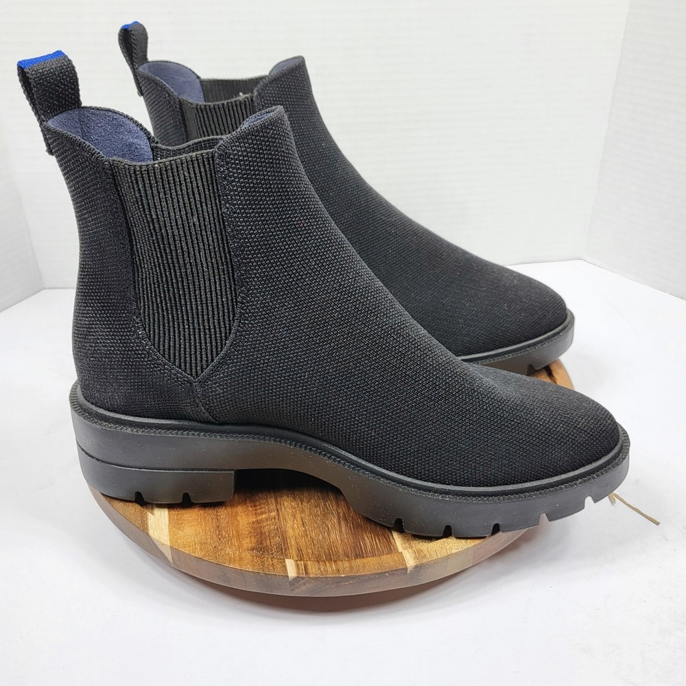 Rothy's The Lug Boot Women 8 Black Excellent Sustainable Knit Chelsea Ankle Boot - Picture 9 of 12